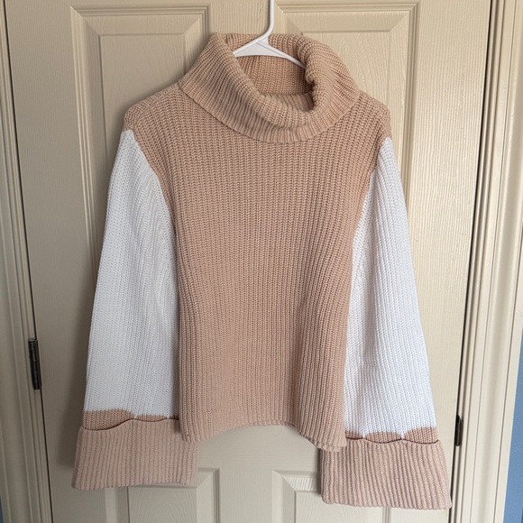 Sugarlips Sweaters - Sugarlips Cream and Tan Cowl Neck Sweater